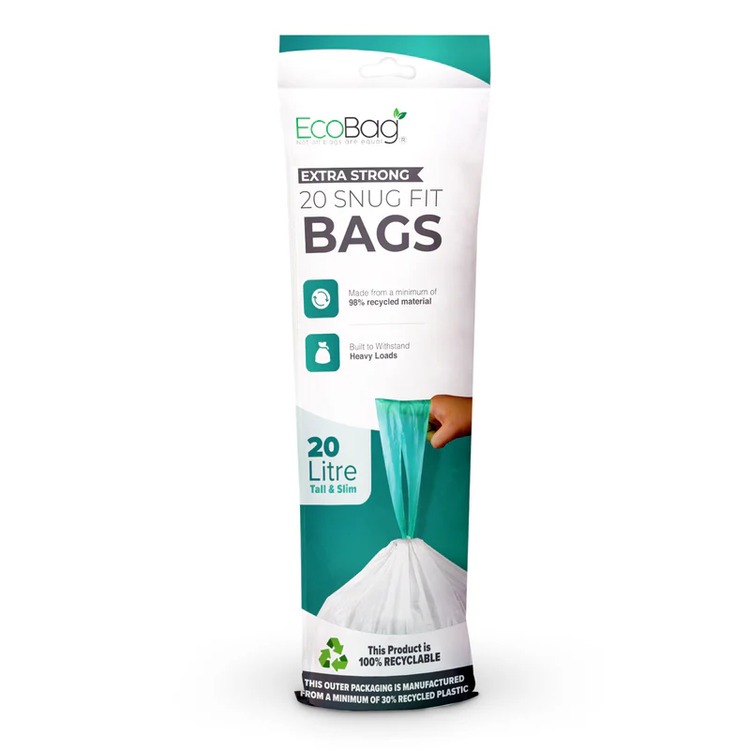 Ecobag Extra Strong Kitchen Drawstring Bin Liners 20L 20pk