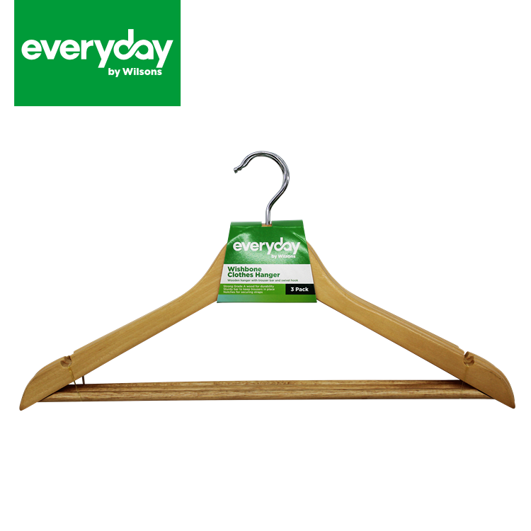 Everyday by Wilsons Wooden Wishbone Hanger with Trouser Bar 3pk