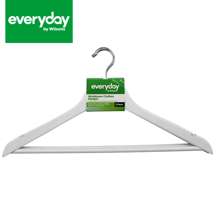 Everyday by Wilsons Wooden Wishbone Hanger with Trouser Bar White 3pk
