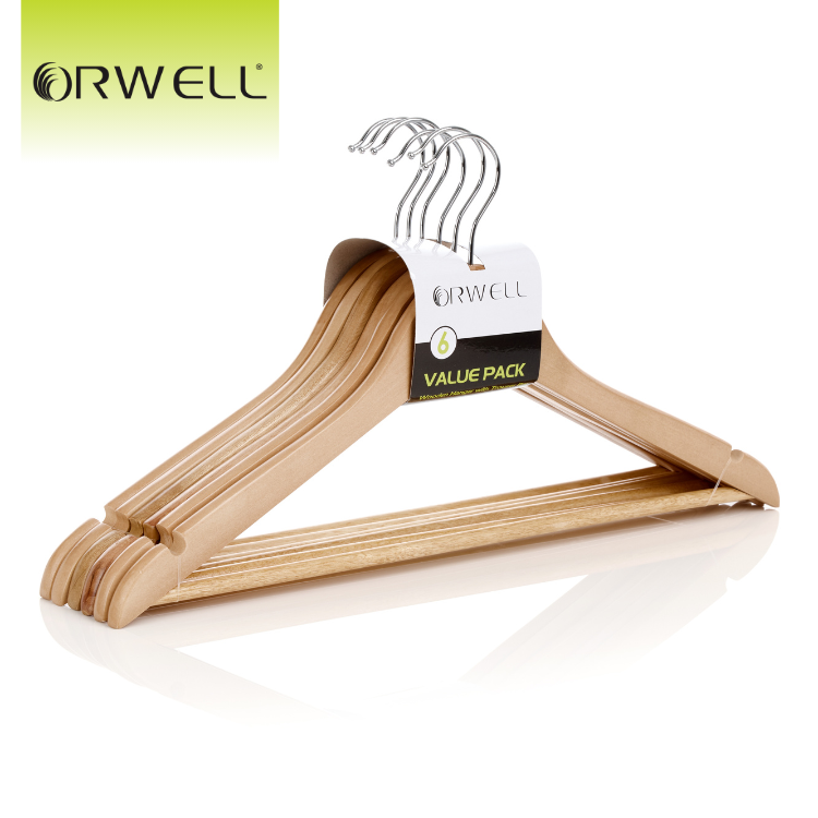 Everyday by Wilsons Wooden Flat Hanger with Trouser Bar 6pk