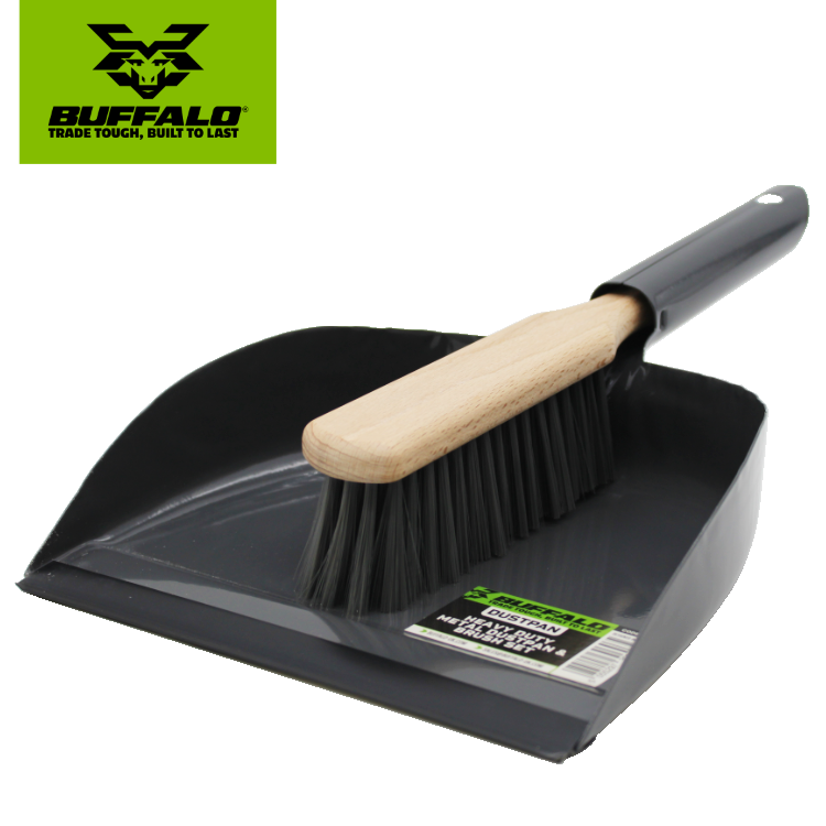 Buffalo Heavy Duty Metal Dustpan and Wooden Brush