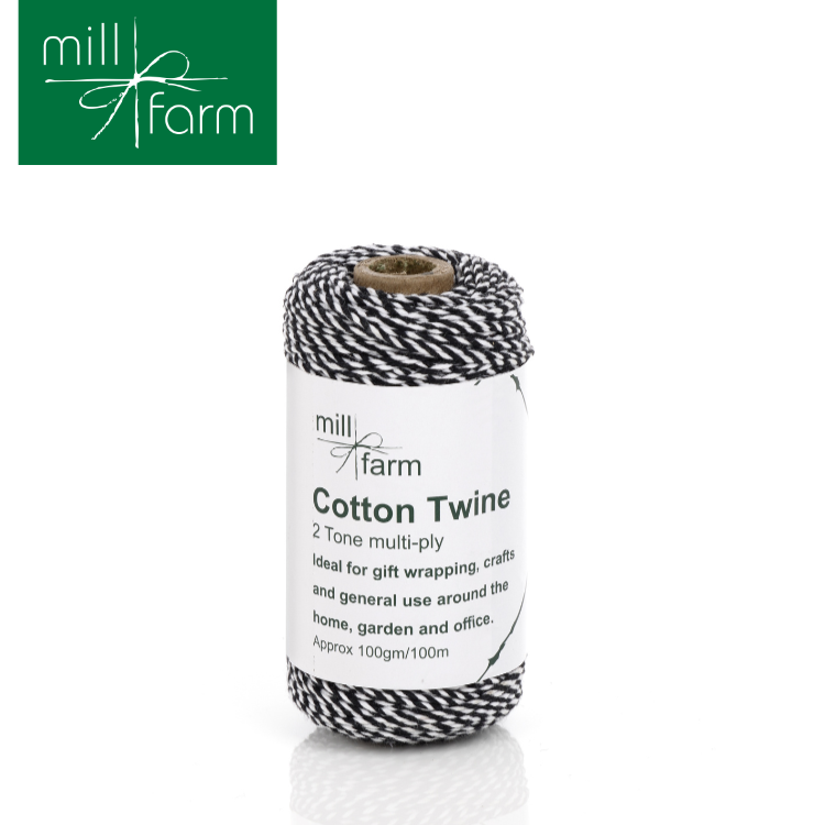 Mill Farm Cotton Twine Spool 2 Tone Black/White 100g/ 100m