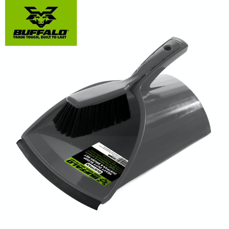 Buffalo Heavy Duty Scoop Plastic Dustpan & Brush Set