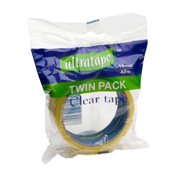 Ultratape Clear Tape 18mm x 40m 2pk