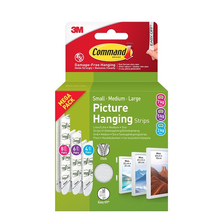 17211WHI-18-UKN-VP Command Picture Hanging Strips Small/Medium/Large Combi Pack