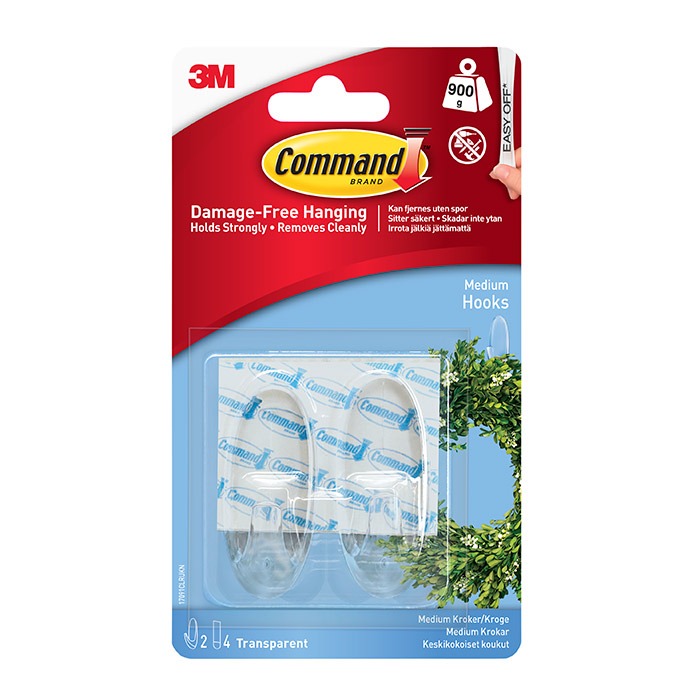 17091CLR Command Medium Clear Hooks 900g 2pk Clipstrip