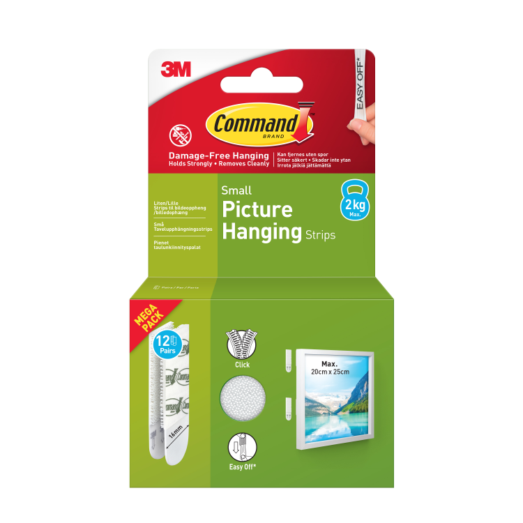 17202WHI-12-UKN-VP Command Small Picture Hanging Strips Value 1.8kg 12pk