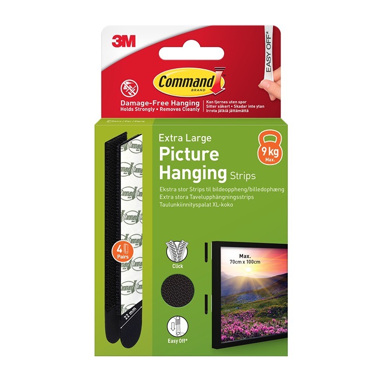 17217BLK-4-UKN Command X-Large Picture Hanging Strips Black 9kg 4pk