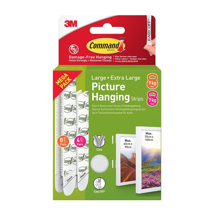 17218WHI-12-UKN-VP Command Picture Hanging Strips Large/X-Large Combi Pack