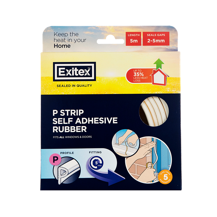 Exitex Self Adhesive P Strip White 5m (Gaps 2-5mm)