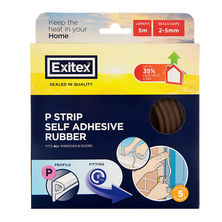 Exitex Self Adhesive P Strip Black 5m (Gaps 2-4mm)