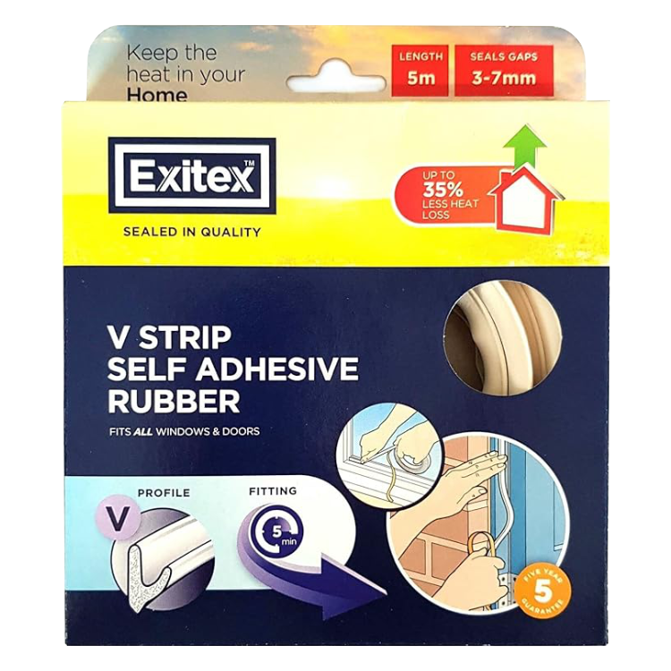Exitex Self Adhesive V Strip White 5m (Gaps 3-7mm)