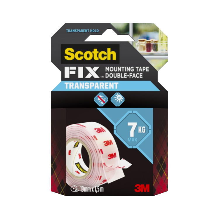 Scotch Fix Transparent Mounting Tape 7kg 19mm x 1.5m