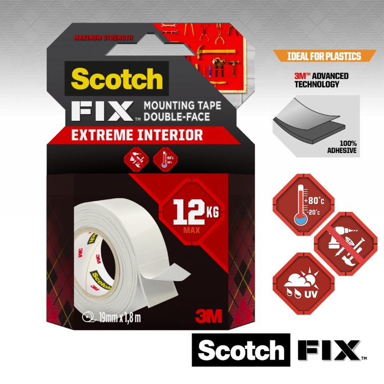 Scotch Fix Extreme Interior Mounting Tape 12kg 19mm x 1.8m
