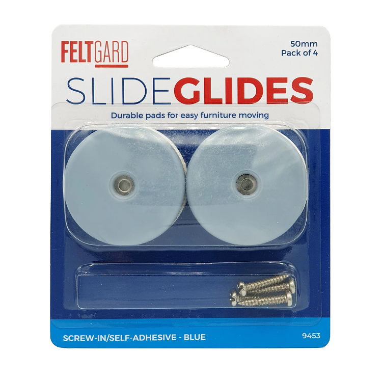 Felt Gard 50mm Slide Glides Screw In Self Adhesive Gliders for Furniture 4pk