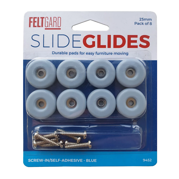 Felt Gard 25mm Slide Glides Screw In Self Adhesive Gliders for Furniture 8pk